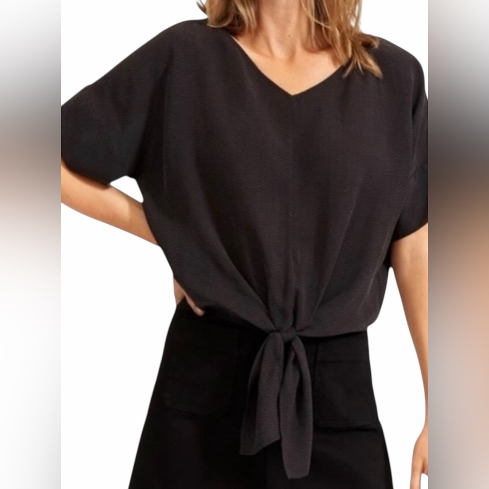 Everlane Cupro Tie Waist Blouse Shirt Top Textured Black 12